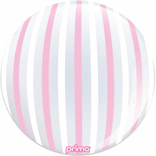 Prima White and Pink Striped Sphere Balloon, 20 Inch