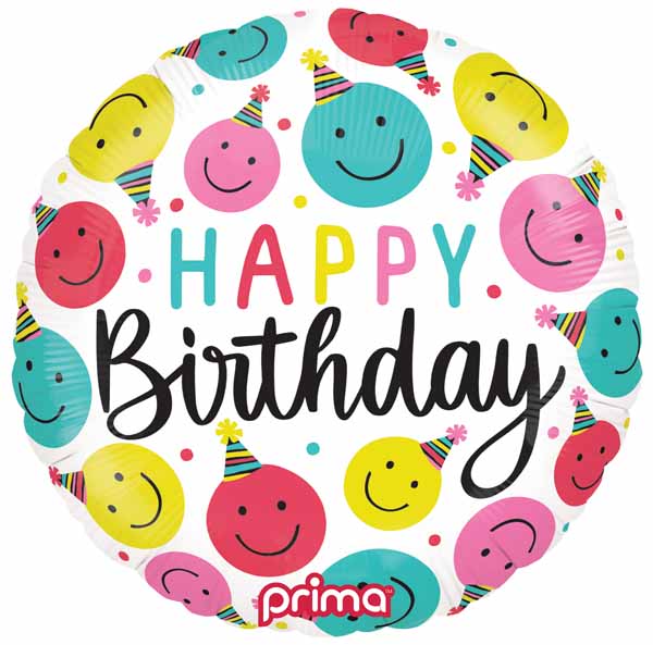 Prima Happy Faces Birthday 18" Round Foil Balloon