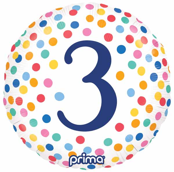 Prima Confetti Number 3 Round Foil Balloon, 18 Inch