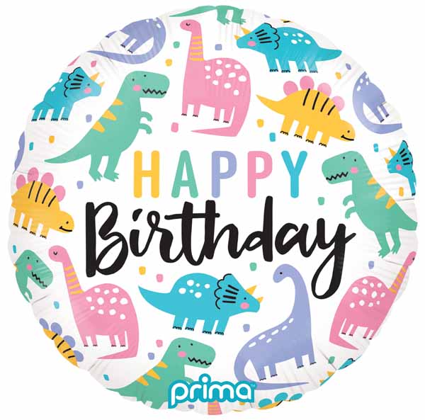 Colorful Dinos Birthday 18-Inch Round Foil Balloon