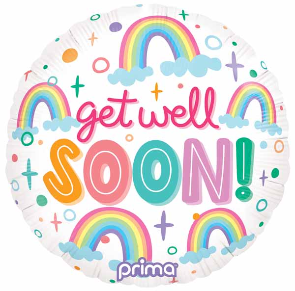 Prima Get Well Soon Rainbow 18-Inch Round Foil Balloon