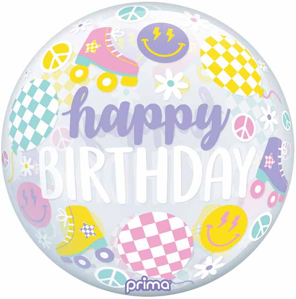 Prima Retro Skates Birthday Sphere Balloon, 20 Inch