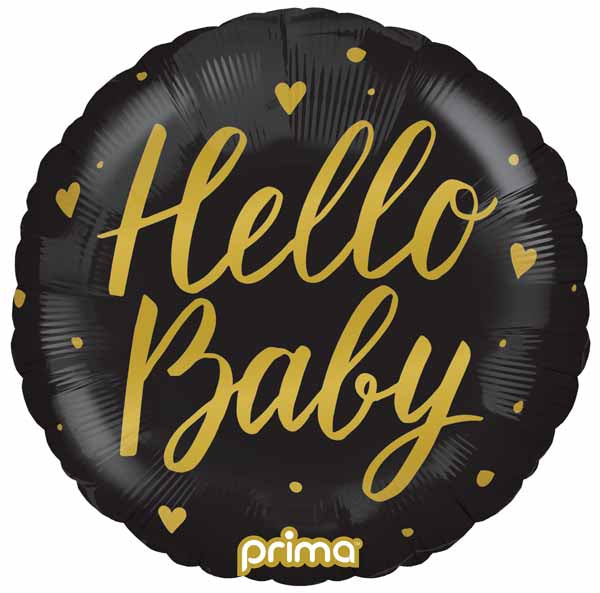 Hello Baby Black 18-Inch Round Foil Balloon