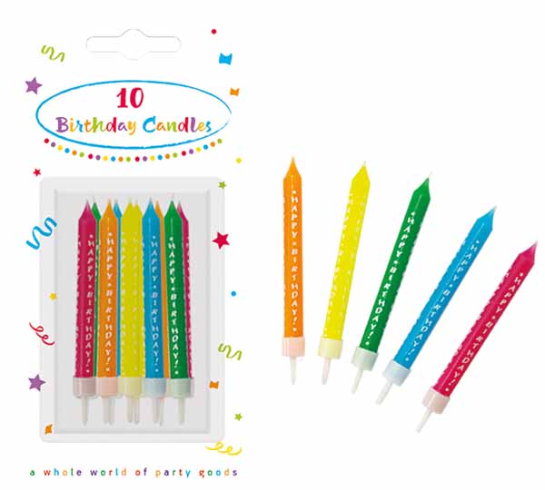 Printed Birthday Candles with Holders, 10 Pack