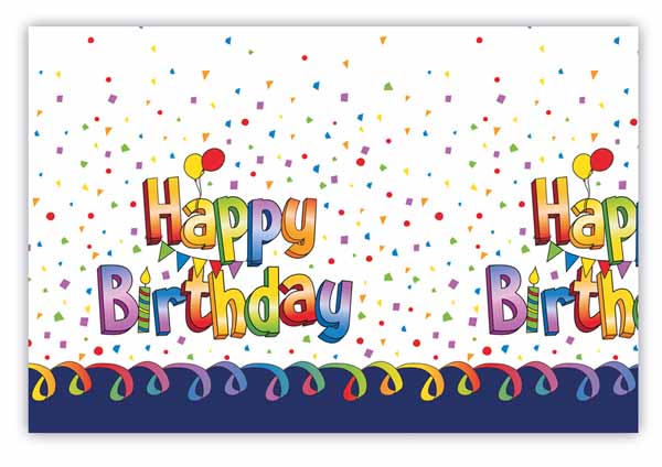 Multicolor Happy Birthday Plastic Tablecover, 47 x 70 Inches