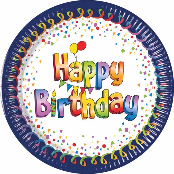 Multicolour Happy Birthday 9-Inch Paper Plates, 8 Pack