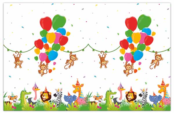 Jungle Balloons tablecovers for a jungle safari birthday party