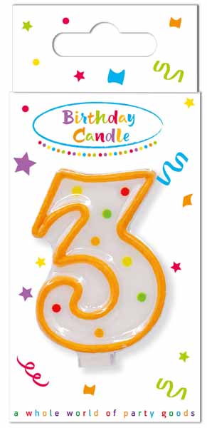 Polka Dot Number 3 Birthday Candle