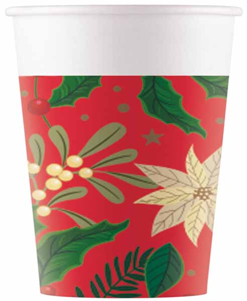 PAPER CUPS 7OZ 8/PK HOLLY POINSETIA
