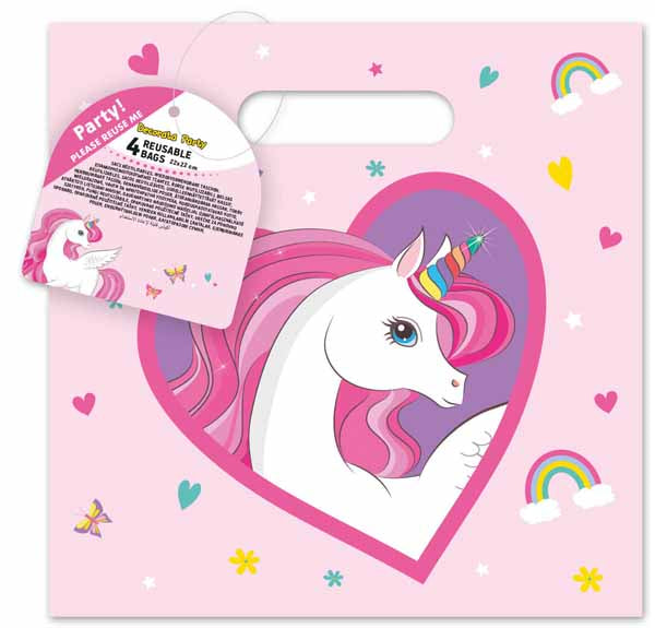 Unicorn Rainbow Reusable Party Bags, 4 Pack