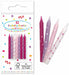 Pink Birthday Candles with Holders, 12 Pack