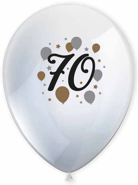 70th Birthday Milestone Latex Balloons, 6 Pack