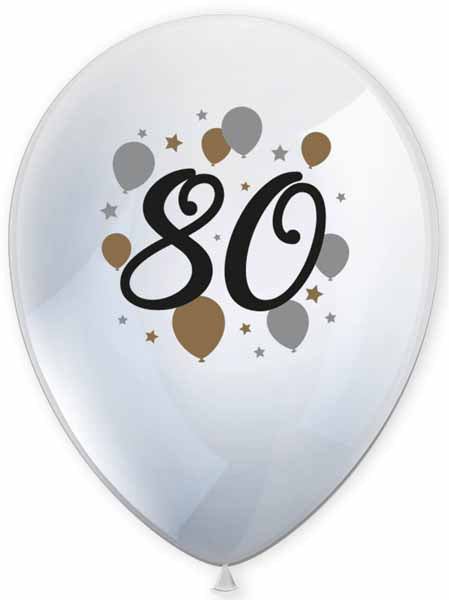80th Birthday Printed Latex Balloons, 6 Pack