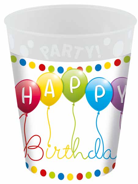 PARTY REUSE CUP 9OZ 4/PK HBDAY STREAMERS