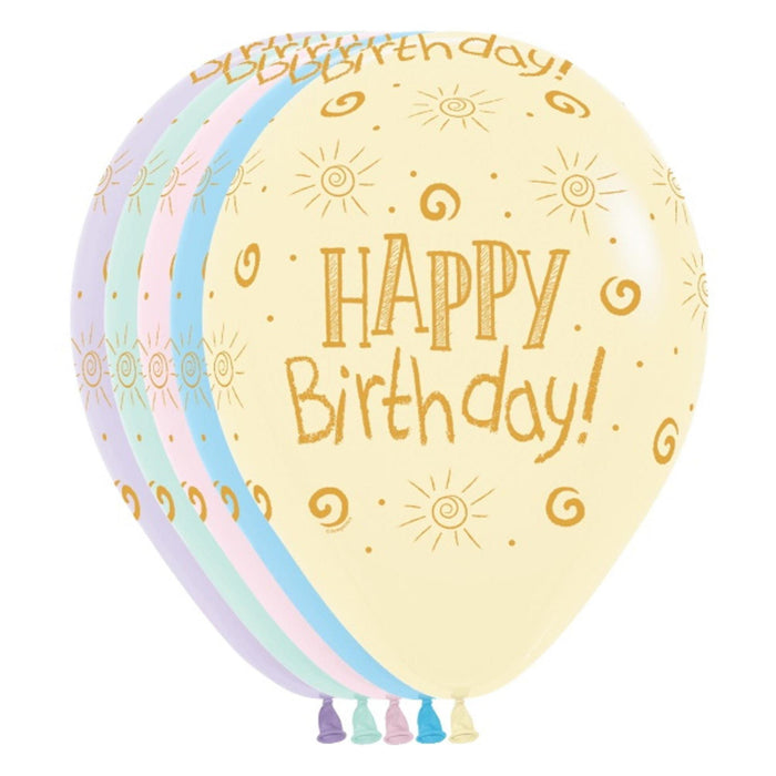 Pastel Matte Birthday Balloons (11") - Pack Of 50 With Gold Ink.