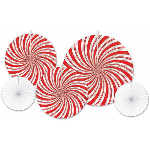 Peppermint Candy Design Paper Fans (Pack Of 5)