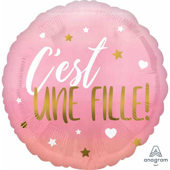 Pink "Cest Une Fille" Balloon Package With Helium Tank.