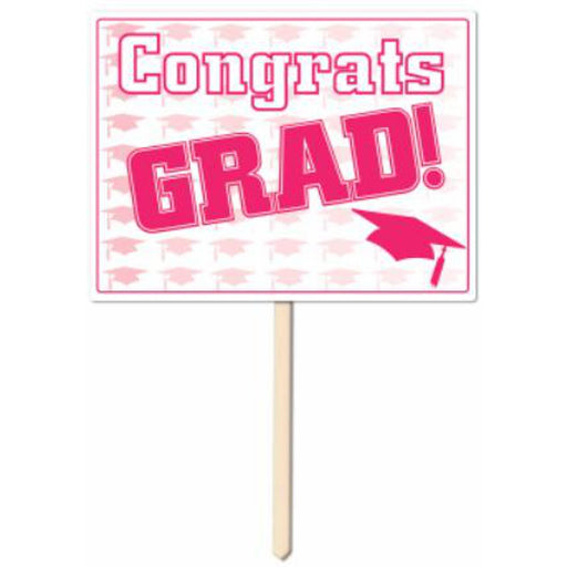Pink Congrats Grad Yard Sign - 11"X15"
