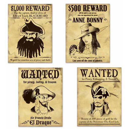 Pirate Wanted Sign Cutouts - Set Of 4