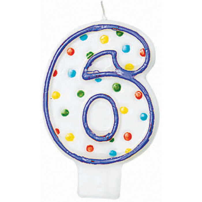 "Polka Dots Candle Number 6 - Pack Of 12"