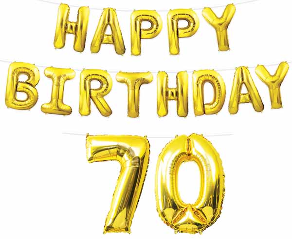 Happy Birthday 70 Gold Balloon Streamer