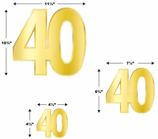 Gold Foil 40th Number Cutouts, 6 Pack