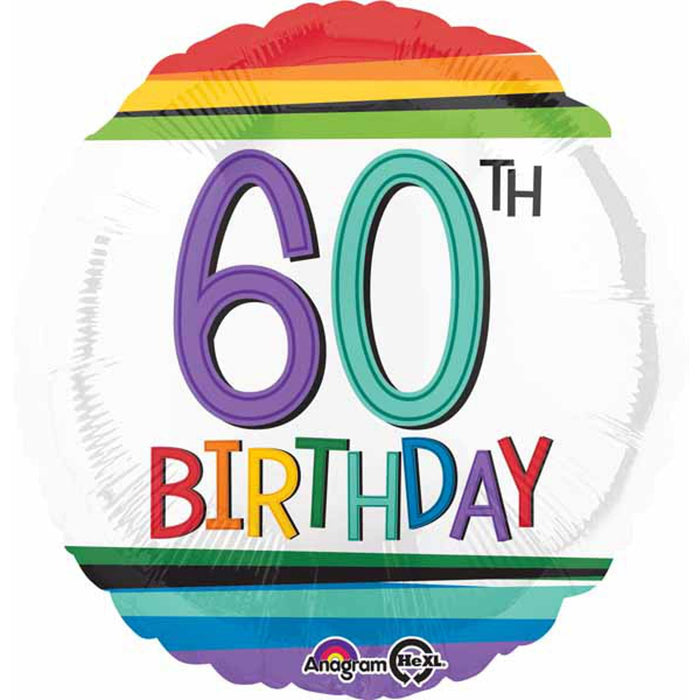 Rainbow 60th Birthday 18" Round Balloon (5/Pk)