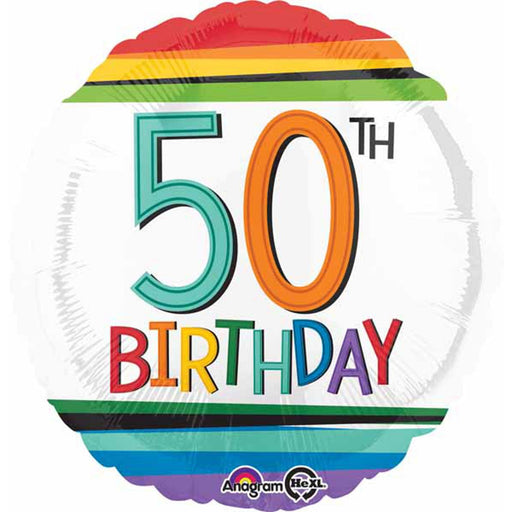 Rainbow 50th Birthday 18" Round Balloon (5/Pk)