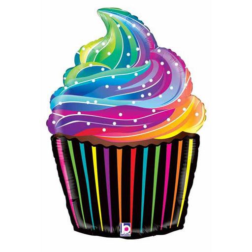 Rainbow Cupcake Foil Balloon - 27" Shape C Pkgd