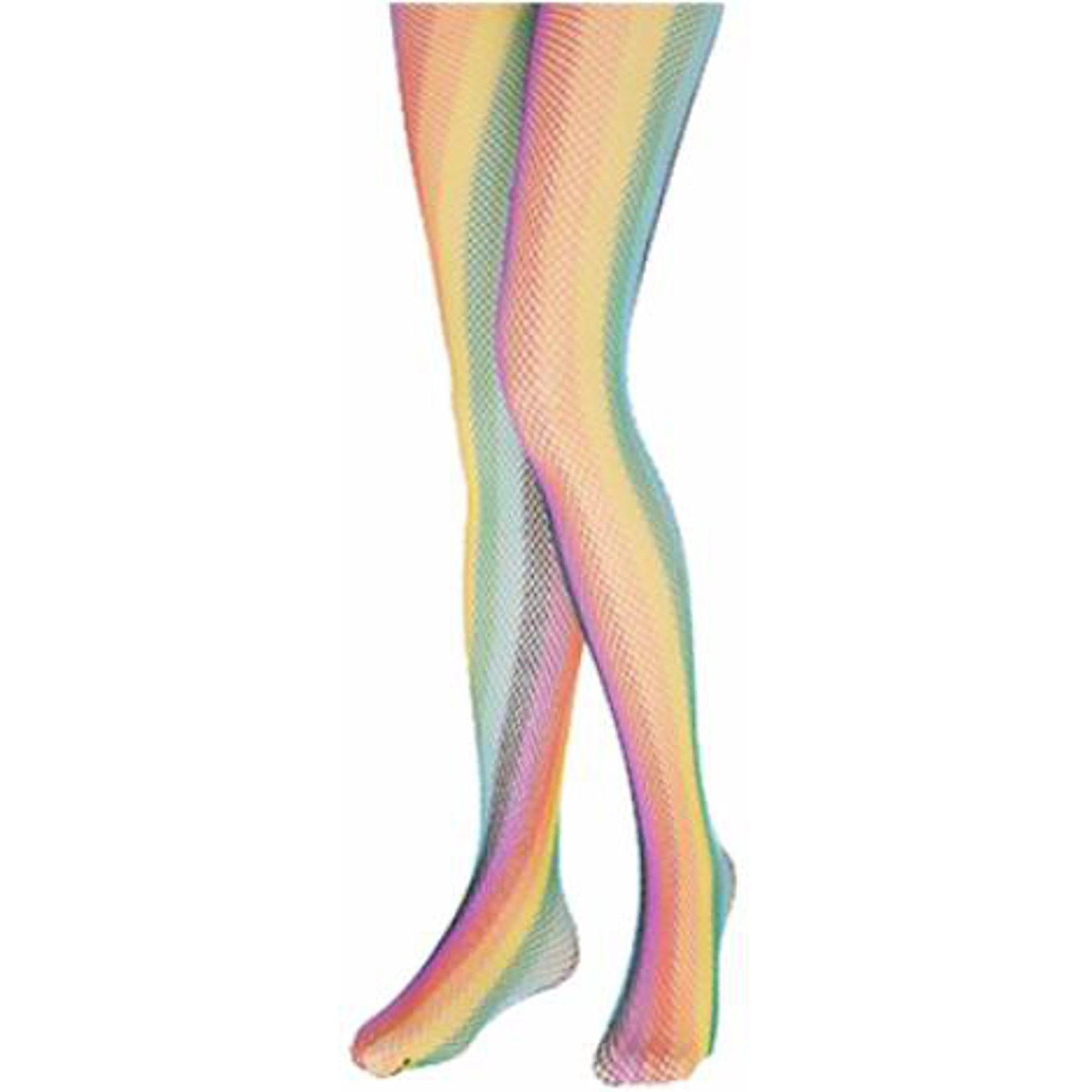 Rainbow Fishnet Tights - One Size.