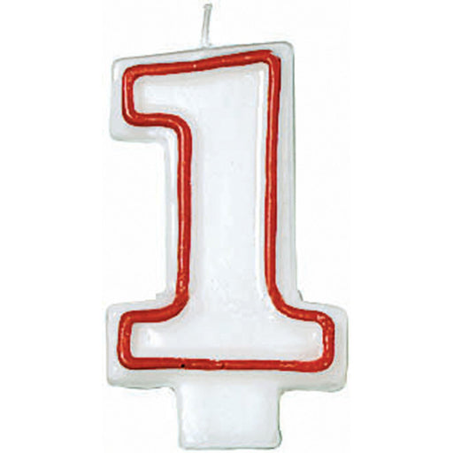 3" Red and White Number 1 Molded Candle (12/Pk)