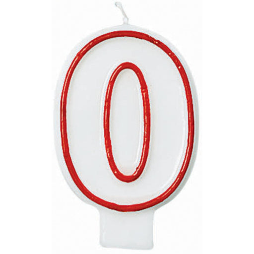 Red/White Number 0 Candle (12/Pk)