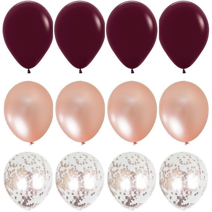 Rich Burgundy and Rose Gold Balloon Bouquet - 24ct