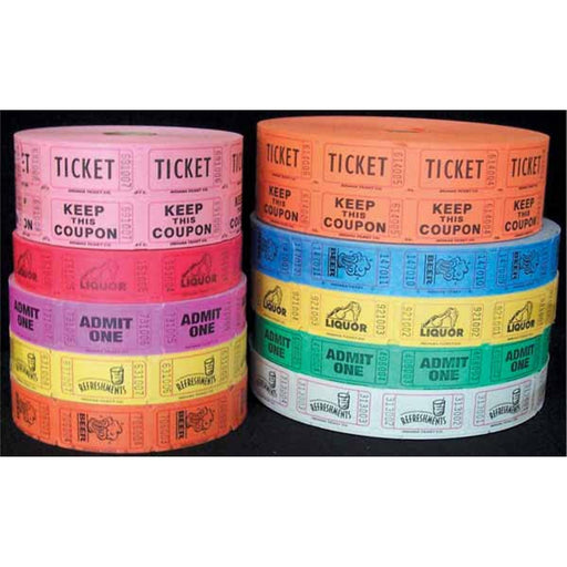 Raffle Tickets - 4 Rolls Of 2000 Double Tickets - 4 Different Random Colors 