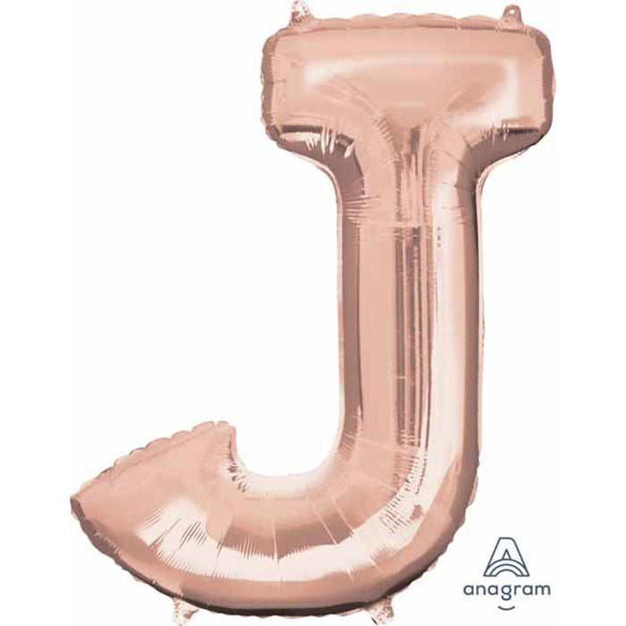 Rose Gold Letter J Balloon With Weight - 16" Shape Pkg L16 Ci.