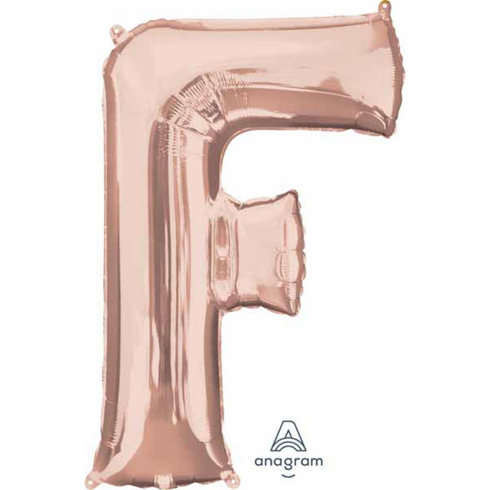 "Rose Gold Letter F Balloon - 16" Shape Package"