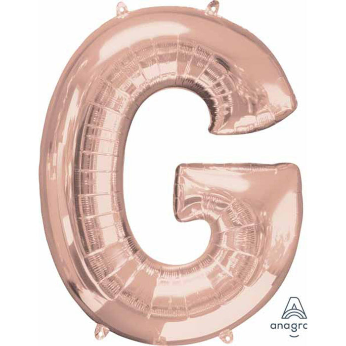 Rose Gold Letter G Balloon - 32" Height, 34" Length - Mylar Material - Helium-Fillable