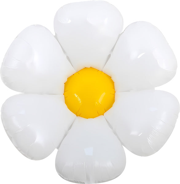DecoChamp 60" White Flower Foil Balloon with Yellow Center