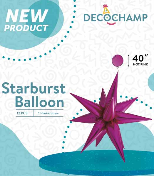 Decochamp 40-Inch Hot Pink Starburst Foil Balloon
