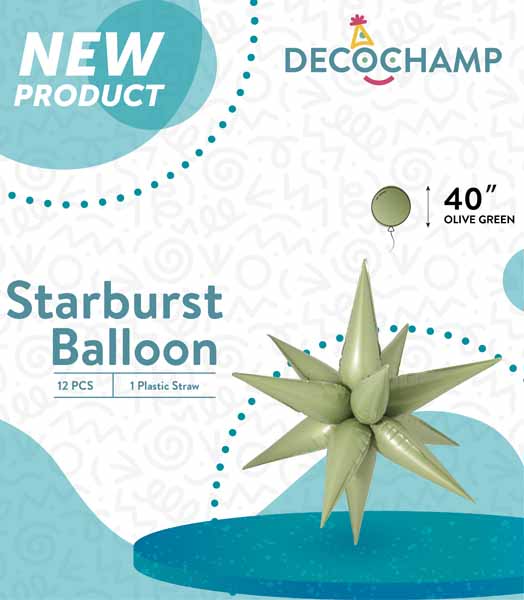 Decochamp 40-Inch Olive Starburst Foil Balloon