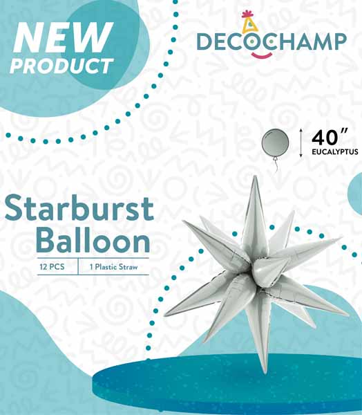 DecoChamp 40" Eucalyptus Grey Starburst Foil Balloon