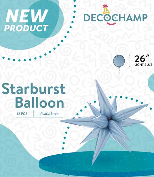 Decochamp Light Blue Starburst Foil Balloon, 26 Inch