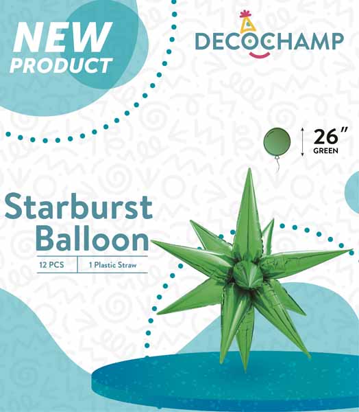 Decochamp Green Starburst Foil Balloon, 26 Inch