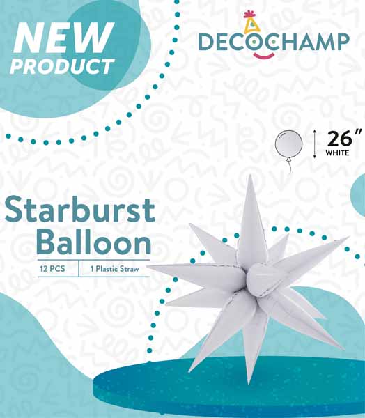 DecoChamp White Starburst Foil Balloon, 26 Inch