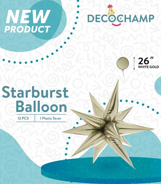 Decochamp 26-Inch White Gold Starburst Foil Balloon