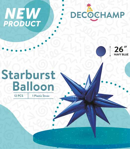 DecoChamp Navy Starburst Foil Balloon, 26 Inch