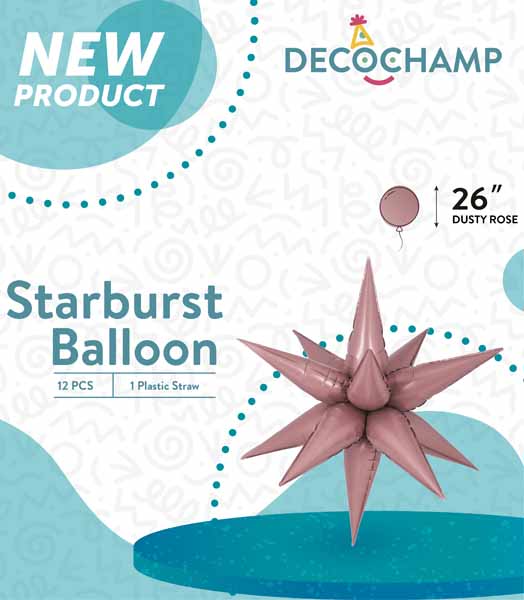 Decochamp Dusty Rose Starburst Foil Balloon, 26 Inch