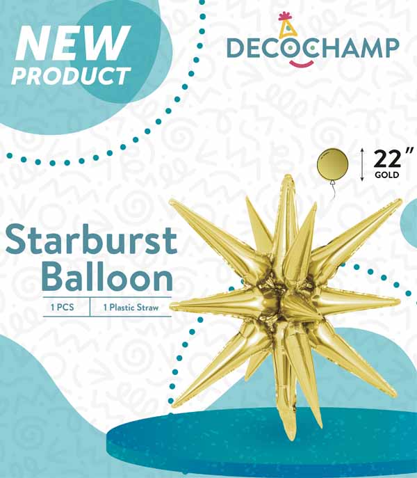 DecoChamp Gold Starburst Foil Balloon, 22 Inch