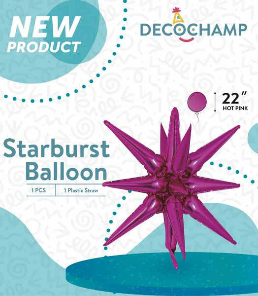 DecoChamp Hot Pink Starburst Foil Balloon, 22 Inch