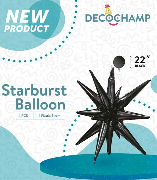 DecoChamp 22 Inch Black Starburst Foil Balloon
